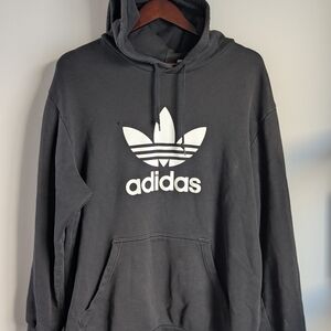 Adidas Originals Trefoil Hoodie Black White Logo Men’s XL DT7964 Distressed